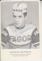 José Manuel Lopez Rodriguez ca. 1970 (Signed autogramme card Fagor - Los campeones  del Hogar)