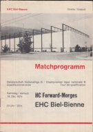 EHC Biel-Bienne - HC Forward-Morges, 19. Okt. 1974, NLB Meisterschaft, Offizielles Programm