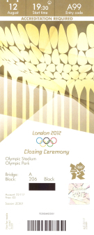 Olympic Games London 2012 - Ticket Closing Ceremony, Olympic Stadium, 12.8 2012