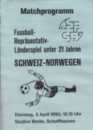 Schweiz U 21 - Norwegen U 21, 3.4. 1990, Stadion Breite, Schaffhausen, Offizielles Programm