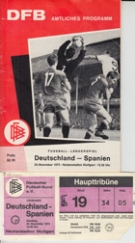 Deutschland - Spanien, 24.11. 1973, Friendly, Neckarstadion Stuttgart, Offizielles Programm (mit beil. Ticket)