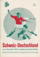 Deutschland - Schweiz, 9.11. 1952, Friendly, Rosenau Stadion Augsburg, Offizielles DFB Programm
