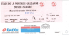 Suisse - Islande, 16.11. 1994, Match amicale, Stade de la Pontaise Lausanne, Ticket Invitation Tribune Nord