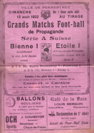 FC Bienne vs FC Etoile La Chaux-de-Fonds, 13.8. 1922, Ville de Porrentruy, Programme officiel