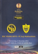 BSC Young Boys - FC Anji Makhachkala, 6.12. 2012, EL-Group stage, Stade de Suisse, Official Programme