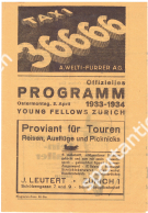 FC Young Fellows Zürich - Ungarisches komb. Team (Hungary), 2.04. 1934, Stadion Förrlibuck, Offizielles Programm