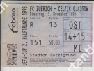 FC Zürich - Celtic Glasgow, 3.11. 1998, UEFA 2. Hauptrunde, Stadion Letzigrund, Ticket Tribüne Ost
