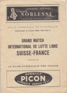 Grand Match International de lutte libre Suisse - France / 3 mars 1950 - Salle communale Plainpalais Genève