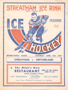 Streatham v Switzerland, 16th April 1949, International Ice Hockey Match, Streatham Ice Rink, Official Programme