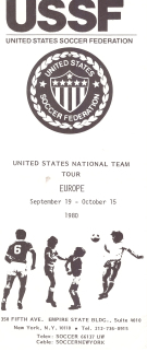 United States National Soccer Team Tour Europe Sept. 19 - October 15 1980 (Official Tour Programme inc. Squad list)